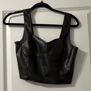 Sleek Black Leather Crop Top